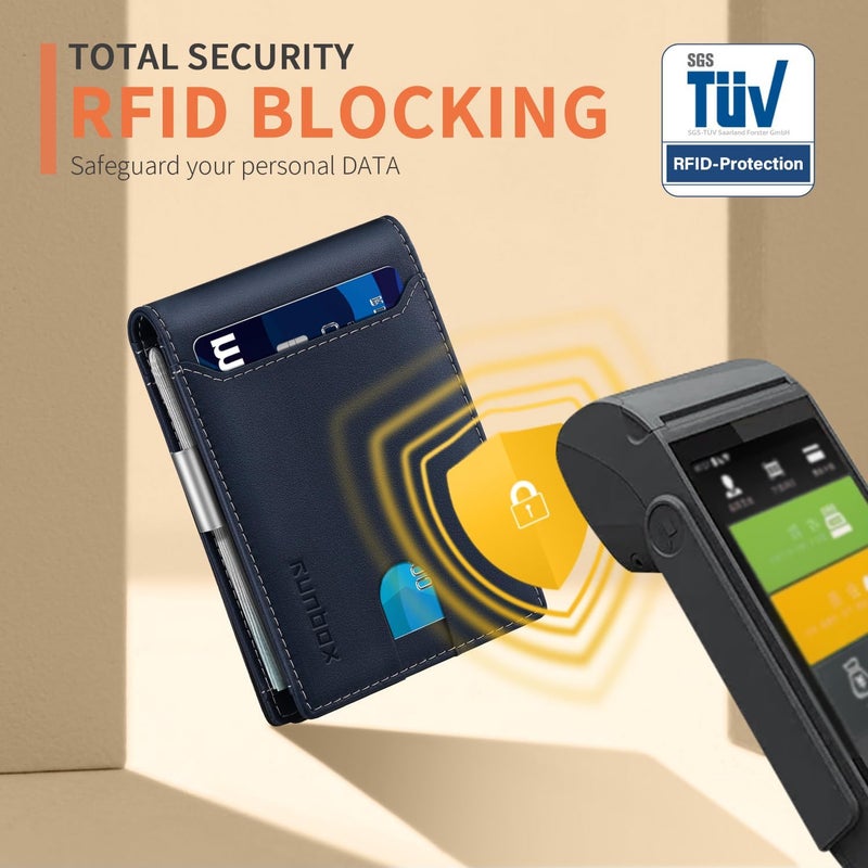 RUNBOX Money Clip Wallets for Men,Slim Leather Mens Bifold Wallet,RFID Blocking Front Pocket Wallet,Thin Credit Card Holder with Gift Box - Image 5